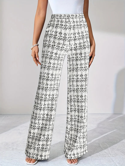 Woven Plaid High Waist Straight Women's Pants