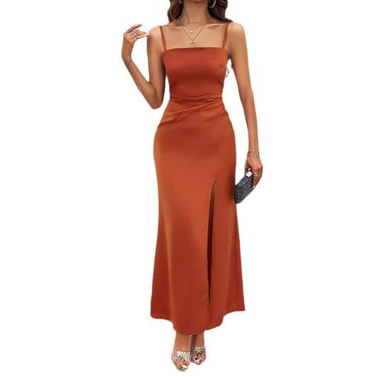 Temperament Sexy Sleeveless Split Sheath Solid Color Dress