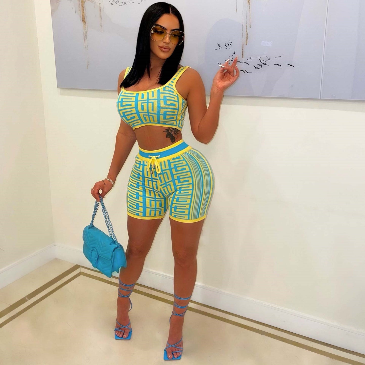 Summer New Fashion Jacquard Knitting Suit Women