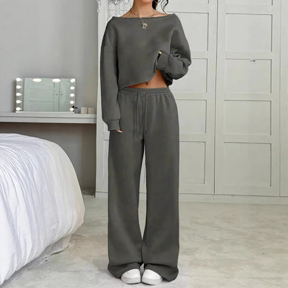 Autumn And Winter Casual Loose Round Neck Long-sleeved Sweater Trousers Suit