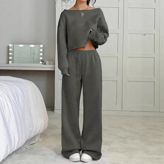 Autumn And Winter Casual Loose Round Neck Long-sleeved Sweater Trousers Suit