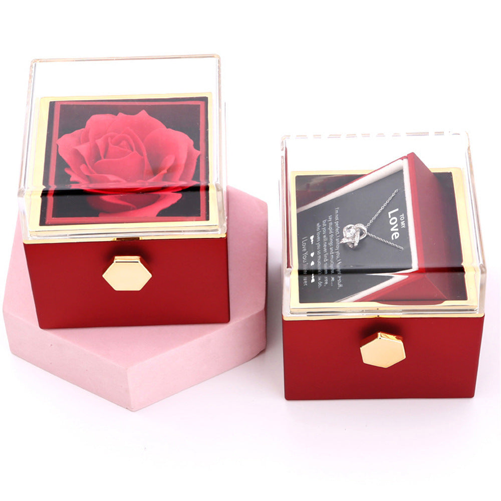 Rotating Soap Rose Jewelry Packing Box Necklace Gift Set