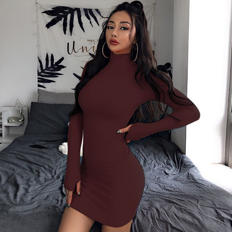 Half-high collar long sleeve dress
