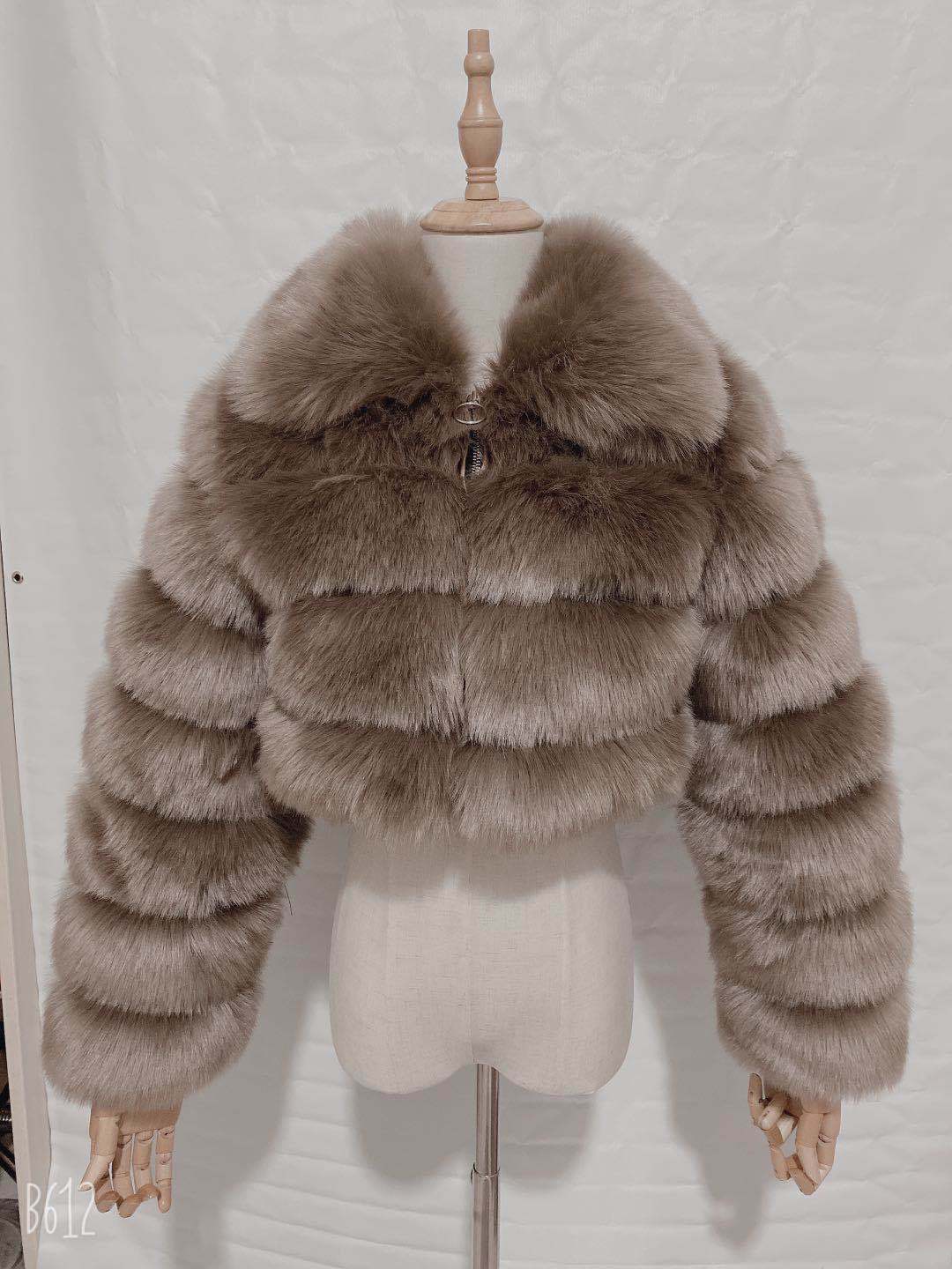 Lapel Imitation Fox Fur Long Sleeve Stitching Women's Light Luxury