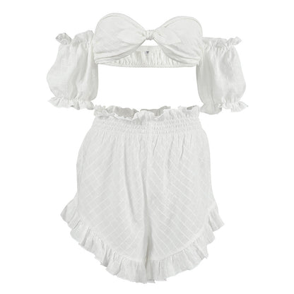 Pajamas Women's Plaid Design Off-shoulder Two-piece Set