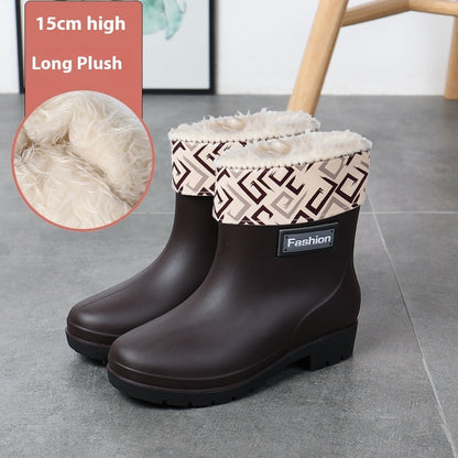 Fashion Work Wear Rain Shoes Adult Warm Women's Mid-calf Rain Boots