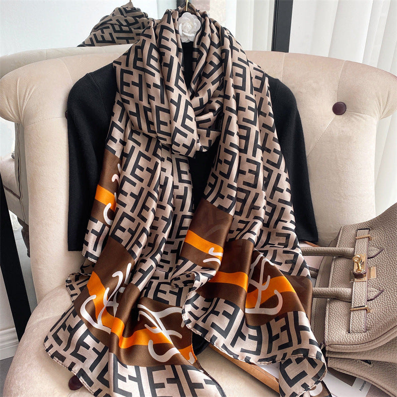 New Silk Satin Thin Shawl Tide Brand Beach Towel