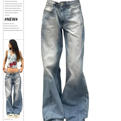 Washed Wear-white Wide Leg Low Waist Jeans For Women Summer New