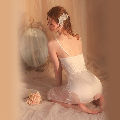 Long Lace Suspender Nightdress Lace Up Women's Home Clothes Suit