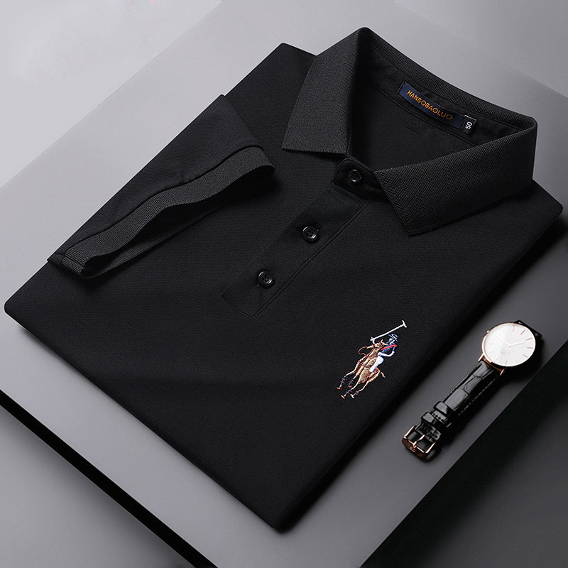 Cotton Embroidered Lapel Stretch Short-sleeved T-shirt