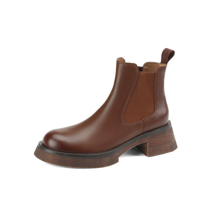Thick Medium Heel Simple Round Toe Boots