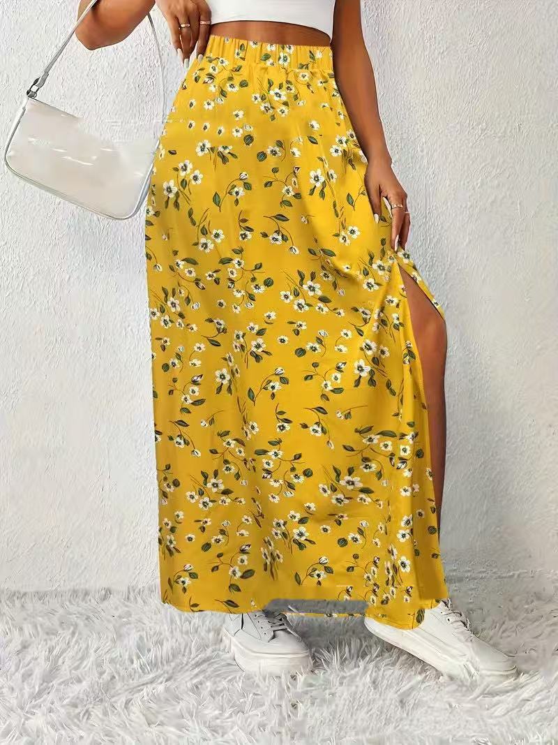 Women's Fashionable With Side-slit Printed Skirt