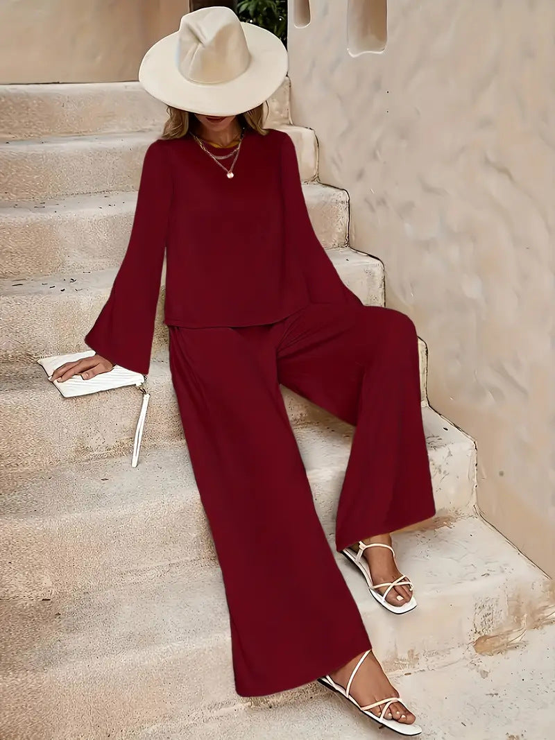 Long Sleeve Loose Wide Leg Pants Suit