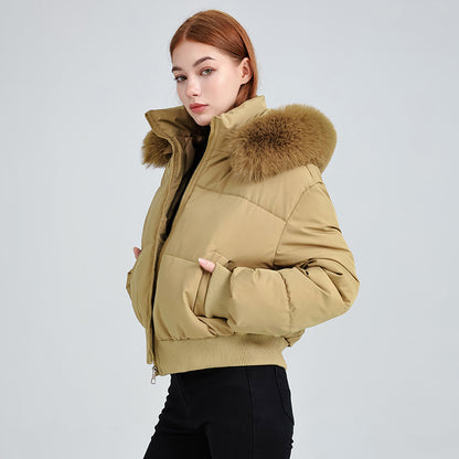 Design Sense Hooded Fur Collar Cotton Coat Women's Winter New Short Cotton Coat Bread Coat Jacket