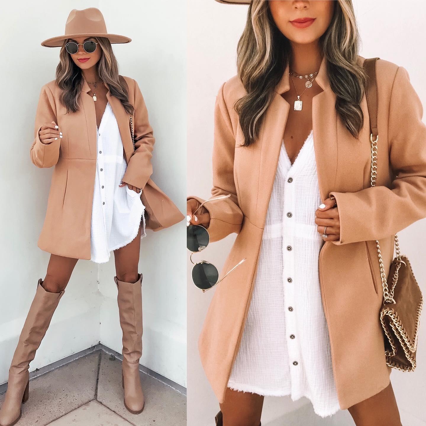 Solid Color Slimming Long Sleeve Pocket Woolen Women's Coat