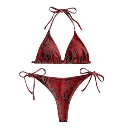 Double-Sided Printed Snakeskin Pattern Ladies Split Swimsuit