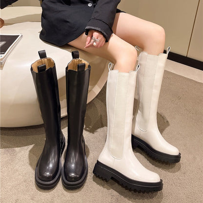 Autumn And Winter New Thick Bottom Small Boots Genuine Leather Knee-high Boots
