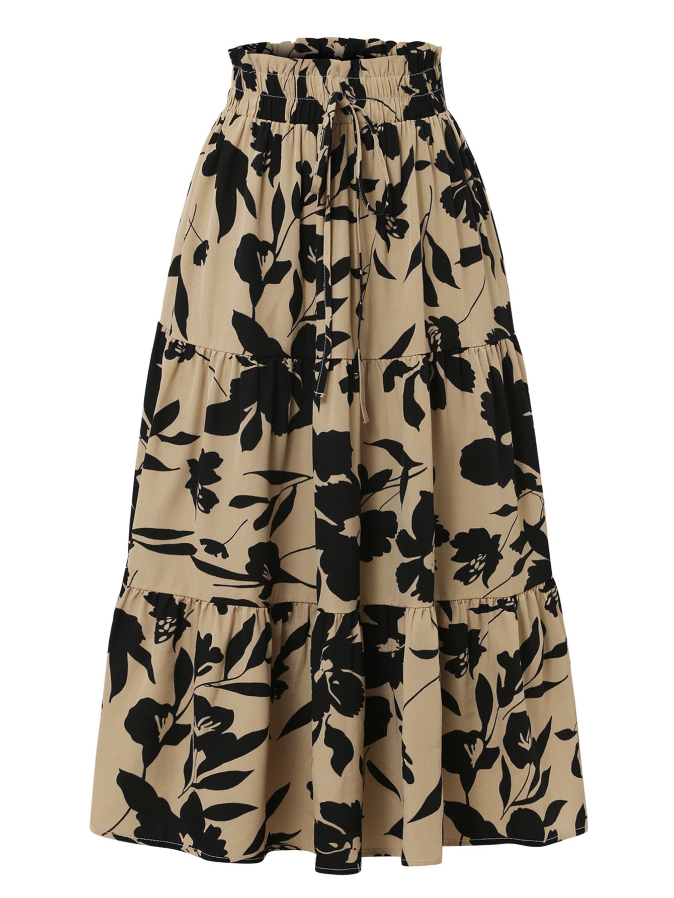 European And American Printed A- Line Skirt Pleated Skirt Women