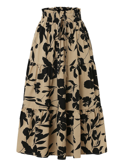 European And American Printed A- Line Skirt Pleated Skirt Women