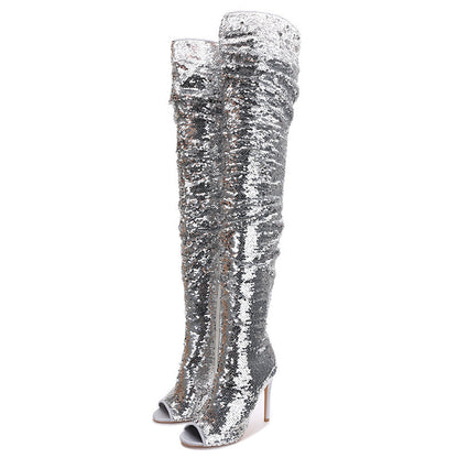 Sequin Fashion Fish Mouth Over The Knee High Heel Long Boots
