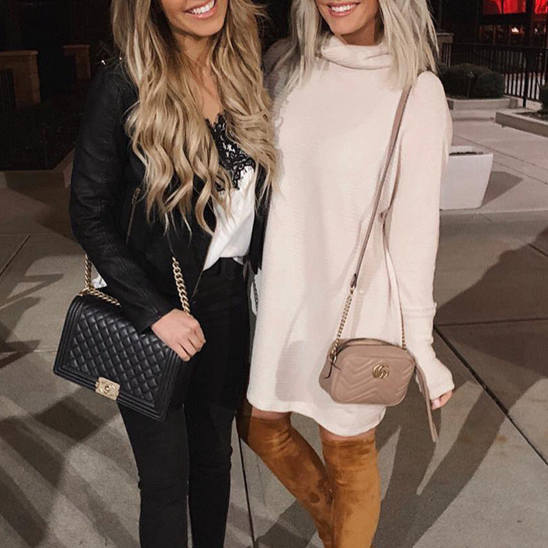 Knitted Long Sleeve Pile Collar Dress