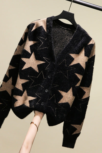 Knitted Cardigan Women's Short Small Five-pointed Star Sweater Mink Velvet