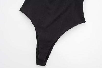 Black Heart Shape Collar Off-the-shoulder Design Jumpsuit