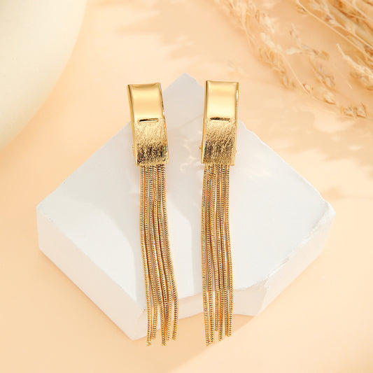 2pcs Fashionable Modern  Thin Chain Earrings, Gold Bead Tassel Earrings, Suitable For Women's Daily Party Wear, Birthday Gifts