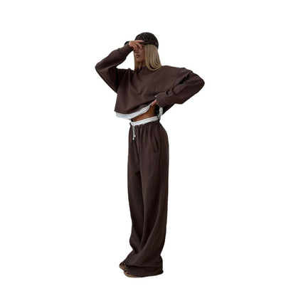 Solid Color Long Sleeve Round Neck False Two Pieces Sweater Suit Women