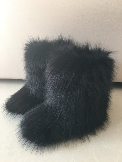 Raccoon Dog Fox Fur Fur Snow Boots