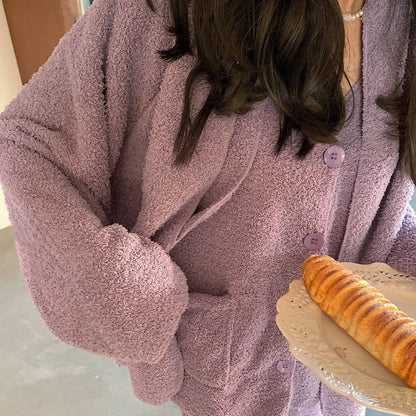 Ladies Thickened Fleece Warm Homewear Pajamas Set