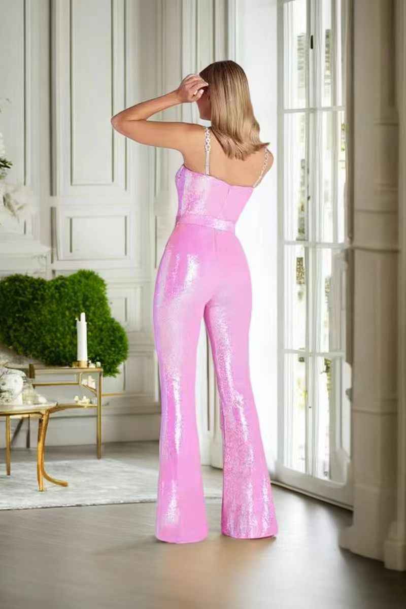 High-grade Sleeveless Belt Sequined Suspender Women's Jumpsuit Summer