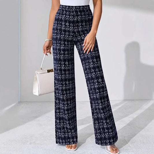 Woven Plaid High Waist Straight Women's Pants