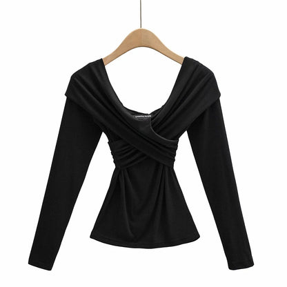 Explosive sexy cross strapless slim T-shirt women