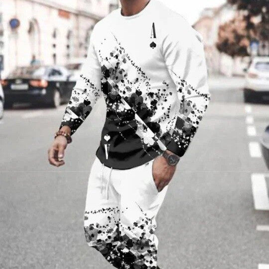 3d Digital Printing Crew Neck Sweater Sports Trousers Suit