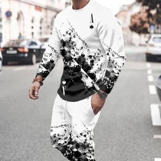 3d Digital Printing Crew Neck Sweater Sports Trousers Suit