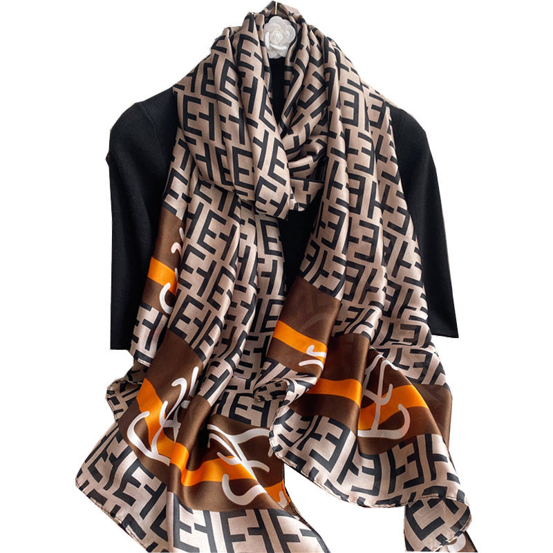 New Silk Satin Thin Shawl Tide Brand Beach Towel