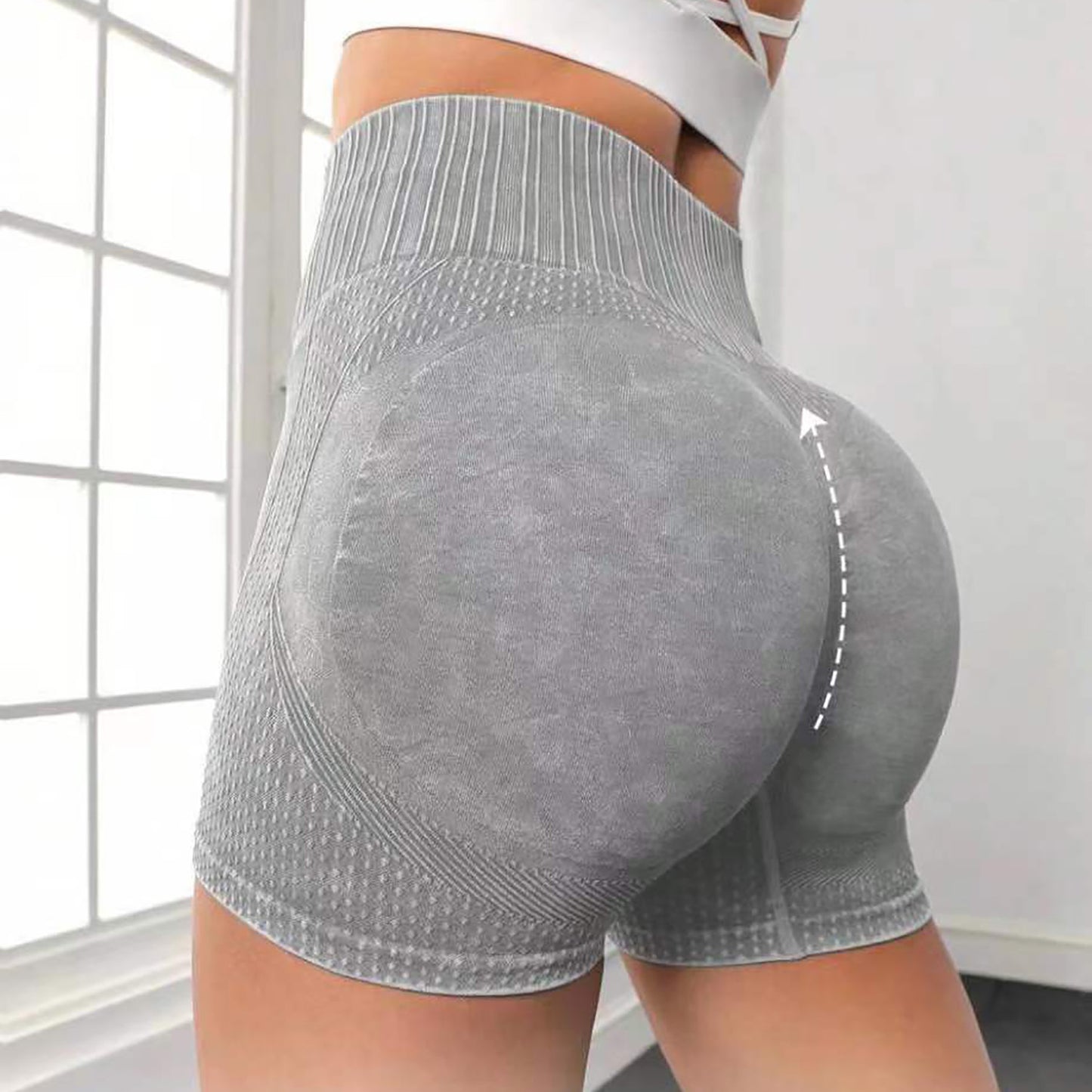 Frosted Washed Seamless High Waist Hip Lifting Yoga Shorts