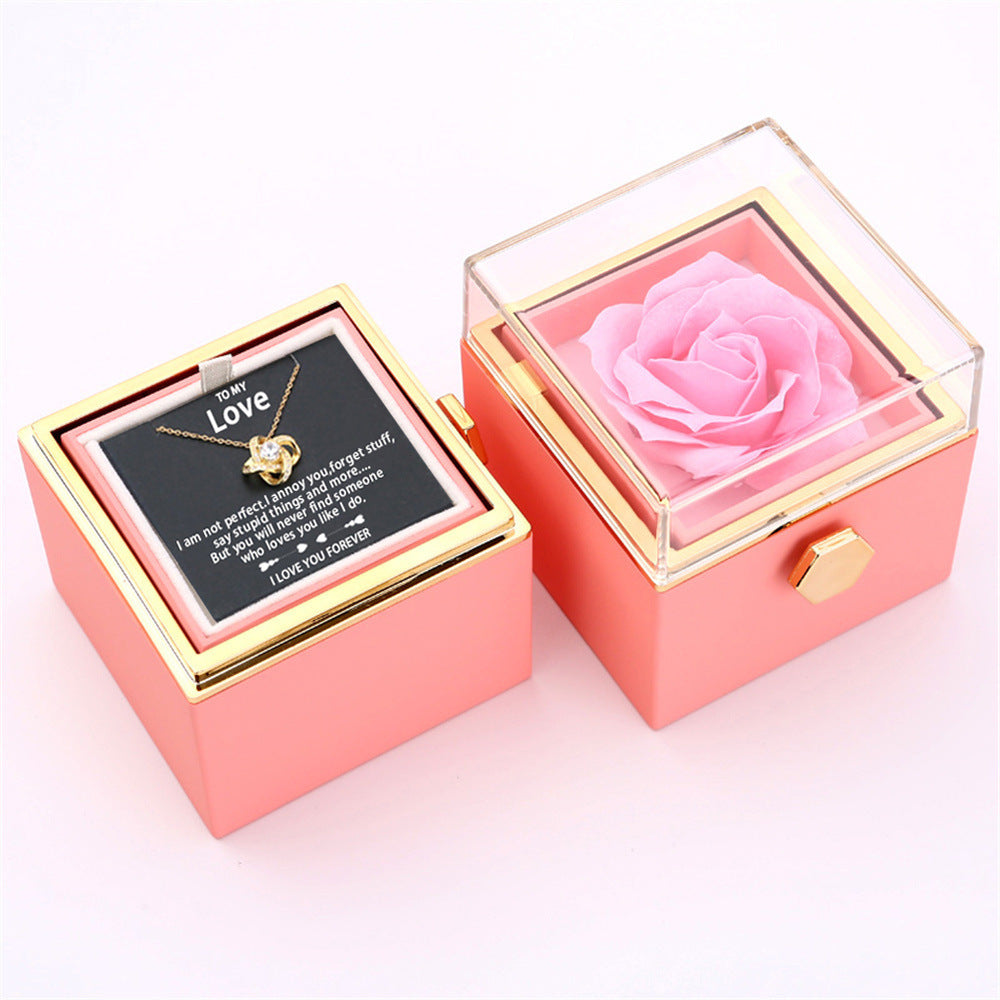 Rotating Soap Rose Jewelry Packing Box Necklace Gift Set