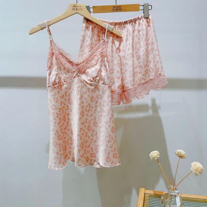 Ice Silk Backless Lace Sling Two-piece Pajamas