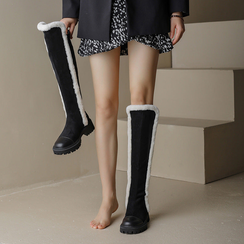 But Knee High Boots Women's Flat Low Heel But Knee