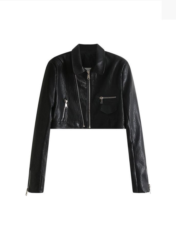 Elegant Slimming Versatile PU Leather Short Coat