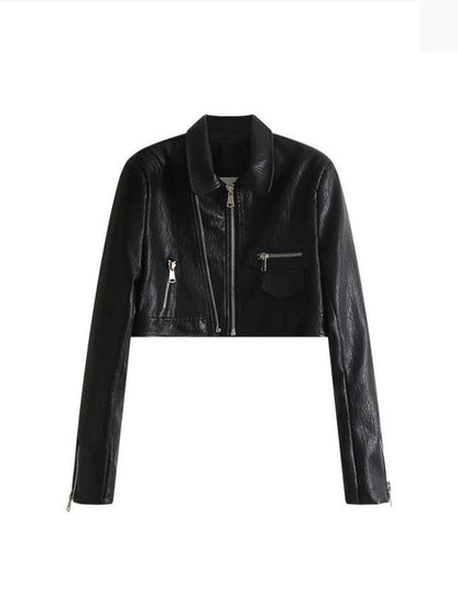 Elegant Slimming Versatile PU Leather Short Coat