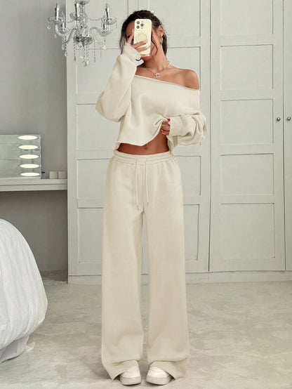 Autumn And Winter Casual Loose Round Neck Long-sleeved Sweater Trousers Suit