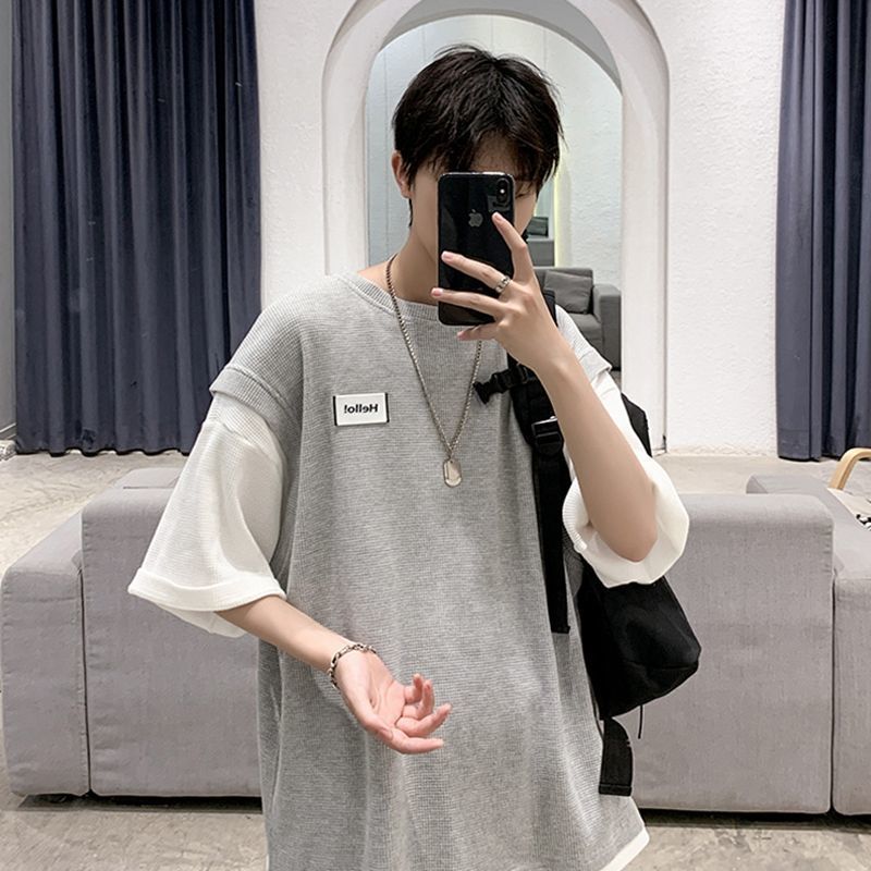 Summer Fake Two-piece Men's All-match Loose Sports Top