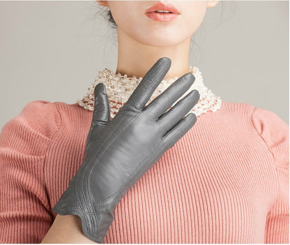 Women's Fashion Winter Warm Gloves Real Lamb Leather Handmade Curve Sheepskin Gloves
