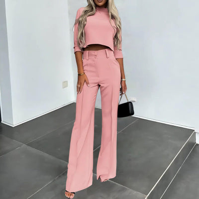 Top High Waist Wide Leg Pants Suit