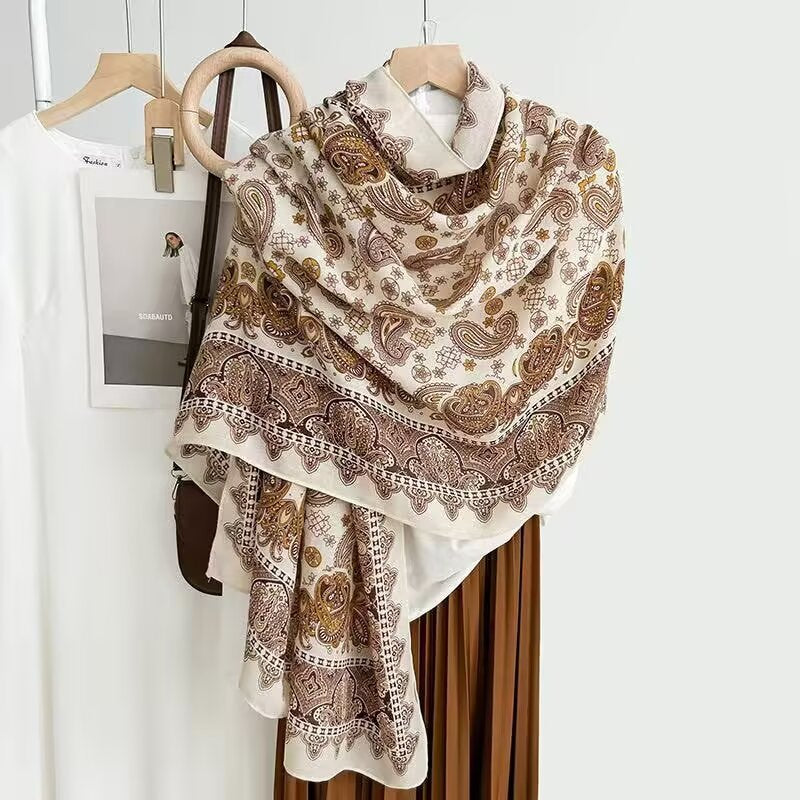 Cotton And Linen Scarf Thin And Silky Shawl Travel Sun-proof Beach Towel For Women