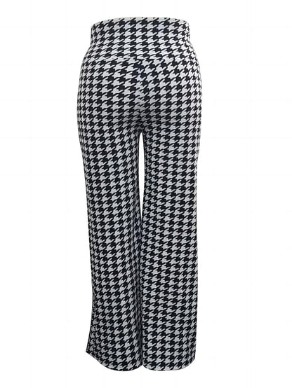 Plus Size Bird Check Comfortable Loose Women's Straight Leg Pants