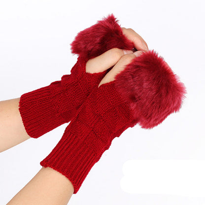 Knitted Gloves Fur Mid Length Half Finger Computer Gloves